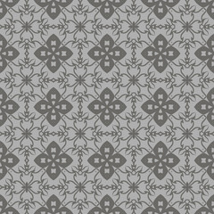 Grey Ornamental Seamless Line Pattern. Endless Texture. Oriental Geometric Ornament