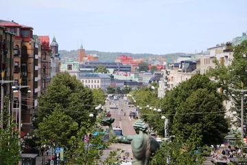 View from Götaplatsen to Kungsportsavenyen and Poseidon Statue Fountain in Gothenburg, Sweden  © ClaraNila
