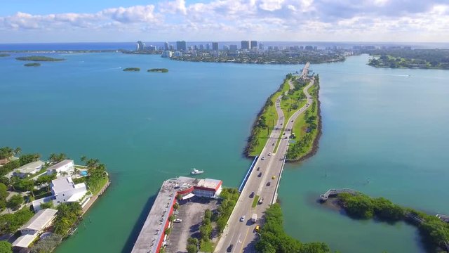 Aerial drone footage of the Broad Causeway Miami Beach