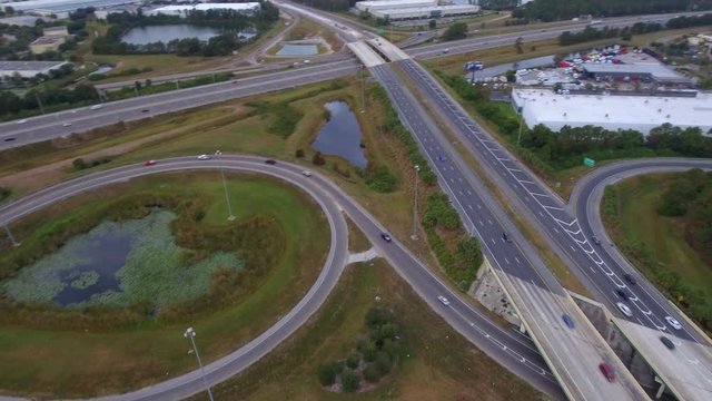 Aerial drone video of a highway interchange
