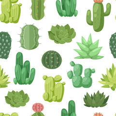 Cactus doodle seamless pattern vector.