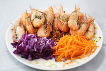 Prawn(shrimp) with carrot and purple cabbage