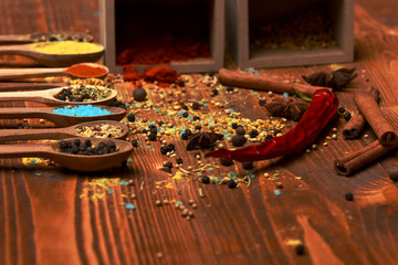 spicy fragrant spices in spoons