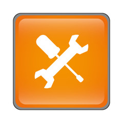 wrench and screwdriver crossed icon inside orange square over white background. repair tools design. vector illustration