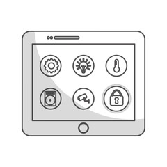 tablet device with smart house control on screen over white background. vector illustration