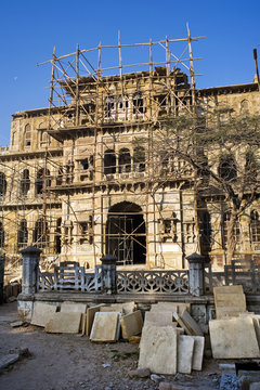 Morvi Temple (the Secretariat) an administrative building with a Hindu temple in the centre, built in the 19th century and being restored following the 1997 earthquake, Morvi, Gujarat