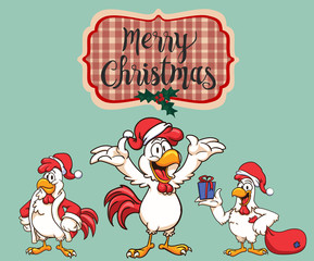 Fototapeta na wymiar New Year 2017. The rooster dressed as Santa Claus. Merry Christmas Cartoon characters. Vector illustration. EPS 10