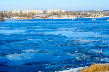 Drifting ice floes on a river Dnieper © ihorbondarenko