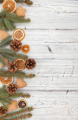 Christmas decoration on old grunge wooden board