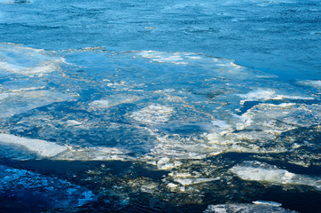 Drifting ice floes on a river Dnieper