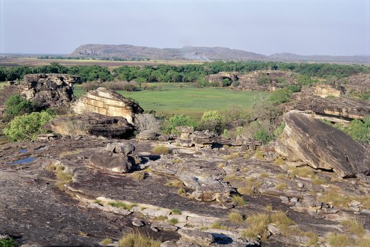 View from Ublrr Rock, aboriginal rock art site, part of the sandstone escarpment on park border, Kakadu National Park, Northern Territory