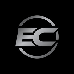 initial letter logo with circle silver color EC