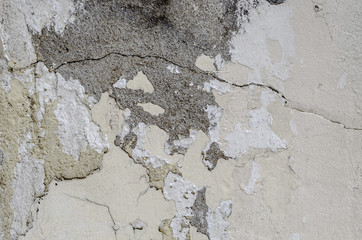 Fragment of  old grungy texture with chipped paint and cracks or green concrete wall and cement surface