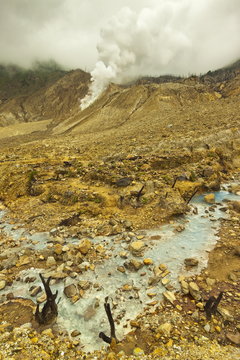 Fumaroles on collapsed side of Papandayan Volcano, an active four crater caldera, Garut, West Java, Java, Indonesia                   