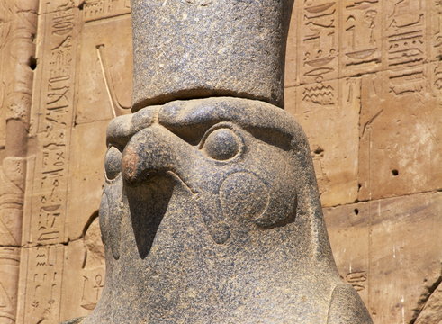 Close-up of the statue of Horus (the falcon god), at the Temple of Horus, Edfu, Egypt