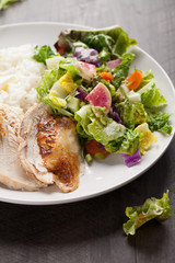 Italian salad with rotisserie chicken and white rice dinner