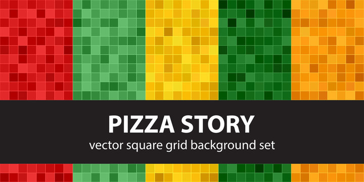 Square pattern set "Pizza Story". Vector seamless backgrounds