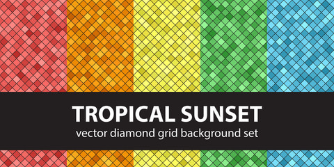 Diamond pattern set "Tropical Sunset". Vector seamless backgrounds