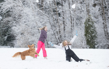Snowball fight in winter