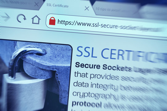 Close-up of a browser window showing lock icon during SSL connection