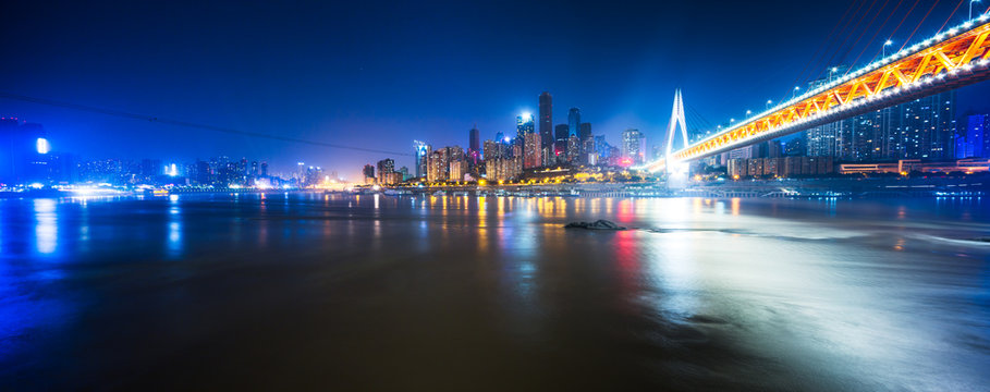 modern bridge in chongqing new city at night © zhu difeng