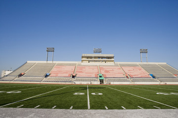 Yard lines on American football field in stadium