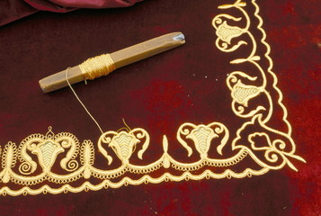 Close-up of gold work embroidery, Bokhara, Uzbekistan