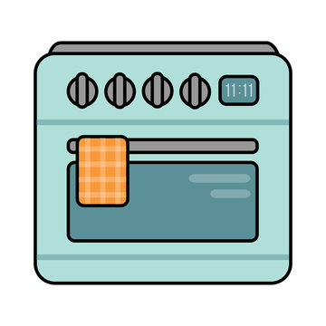 Oven and checkered towel vector illustration