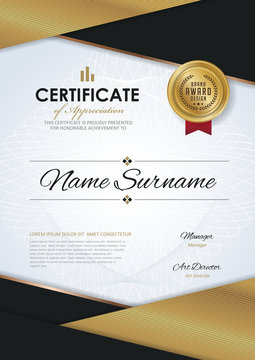 certificate template with Luxury golden elegant pattern, Diploma design graduation, award, success.Vector illustration.