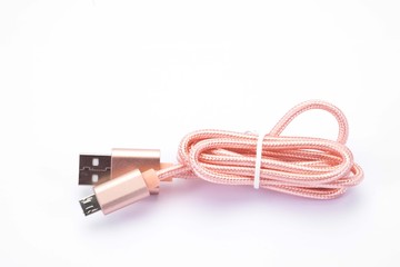 USB cable for smartphone on white background.