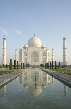 The Taj Mahal, reflected in the Lotus Pool, Agra, Uttar Pradesh