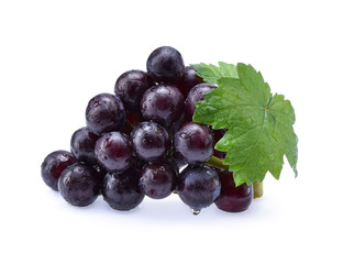 Grapes and leaf with drop of water isolated on white background