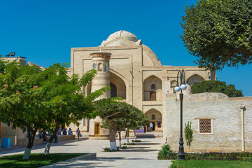 The minaret front of the mosque in the complex Bahouddin Naqshba