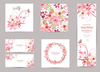 collection of greeting cards with blossom lilies for your design