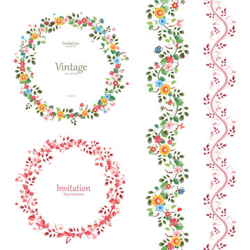 romantic floral collection.  vertical seamless borders and plant