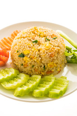 Fried rice with crab meat in white plate
