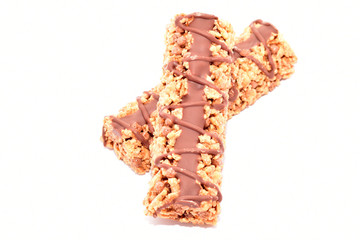 Cereal bars with chocolate isolated on white background