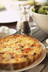 Closeup of delicious quiche ready to eat