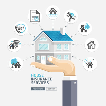 House Insurance Services. Business Hands Holding House. Vector I