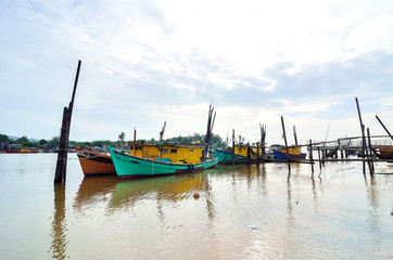 Boats park at jetty