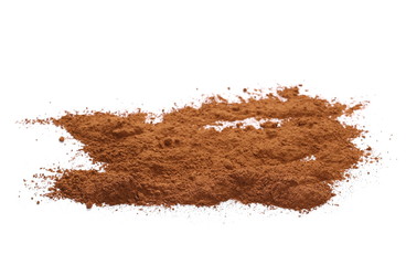 pile cocoa powder isolated on white background