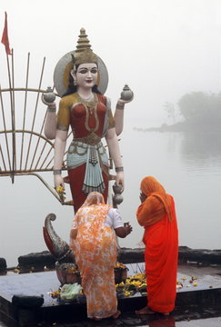Indian Temple in the holy lake of Grand Bassin in Mauritius