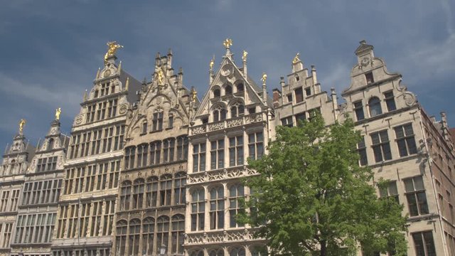 CLOSE UP: Rich golden ornamentation on monumental buildings at Grote markt