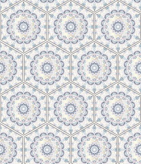 Oriental seamless pattern in style of colorful floral patchwork boho chic with mandala in hexagon elements