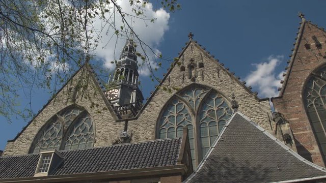 CLOSE UP: Beautiful architecture and detailed ornaments of cathedral Oude Kerk