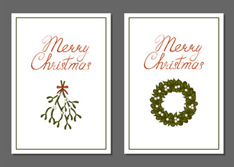 Merry Christmas on a white background. A set of greeting cards. Vector illustration.