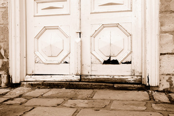 Old door. Sepia