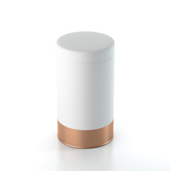 Aluminum Tin can packaging Mockup for Tea, coffee, dry products, gift box. 3d rendering