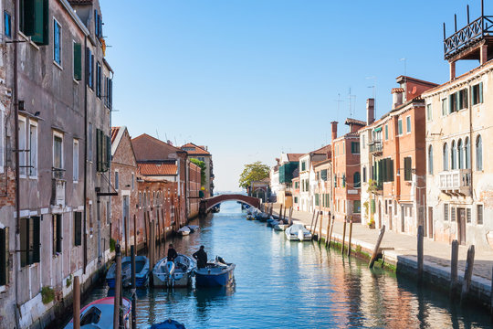 canal and houses in Cannaregio in Venice city