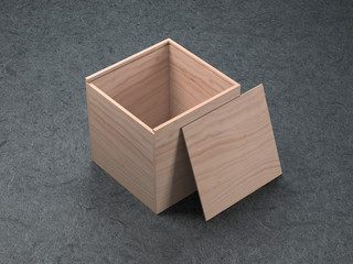 Square Opened wooden box, parcel. 3d rendering